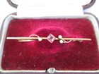 ANTIQUE 9ct GOLD PINK SAPPHIRE ? & SEED PEARL PIN BAR BROOCH @1.2g CHESTER WBS