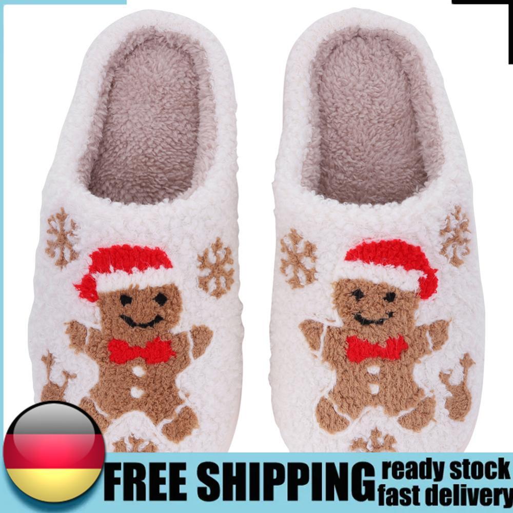 APL Christmas Gingerbread Man Slippers Soft Couple Slippers for Autumn Winter