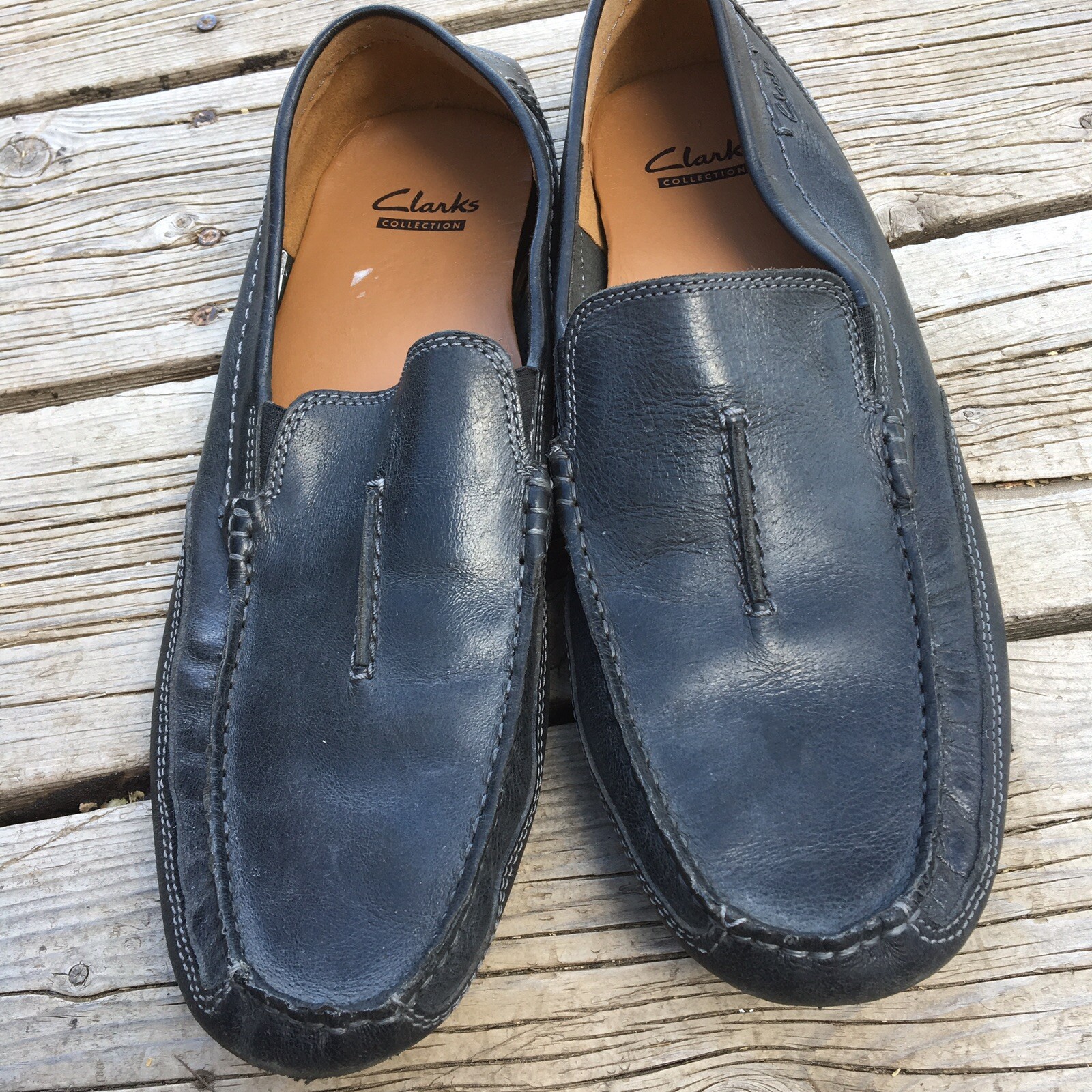 Clarks Collection Black Leather Moc Toe Slip On D… - image 1