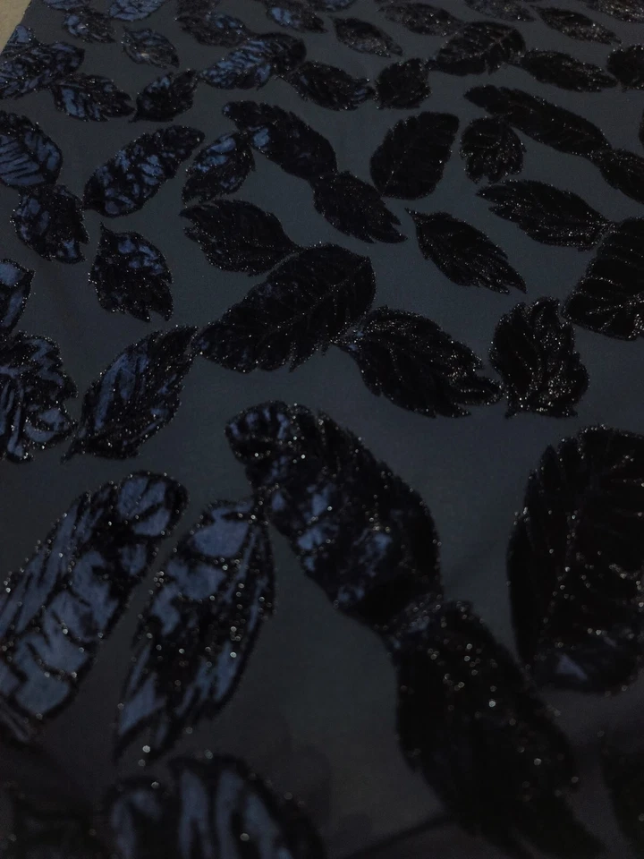Tela por yarda azul marino hojas de spandex terciopelo brillo Mylar tela elástica  Foto 4 de 4