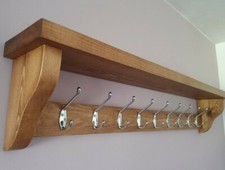 Coat Rack With Shelf   *Handmade***9 Chrome Double Hooks***Dark Oak Wax*