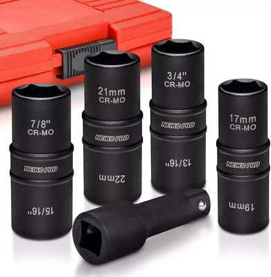 Neiko 02282B 1/2'' Drive Impact Flip Socket Set, 5 Piece Thin Wall Set | Standard