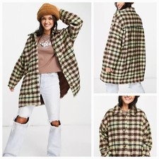 New Monki Womens Mid Length Coat Tonal Check Boucle Jacket Sz Med, 10-12