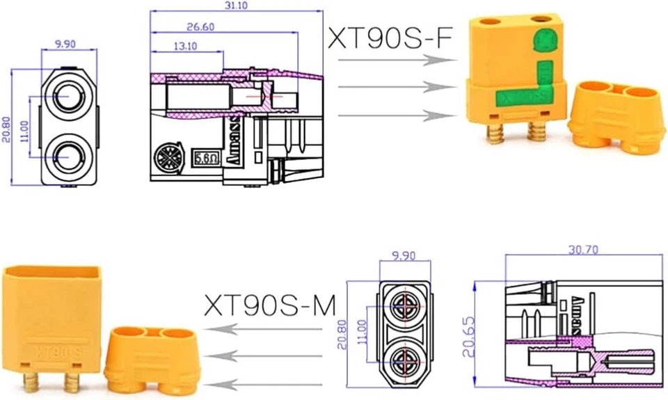 10 pairs Amass XT90-S 90A Anti Spark 4.5mm Connector Plug Upgrade XT90 XT90S - Image 4 of 4