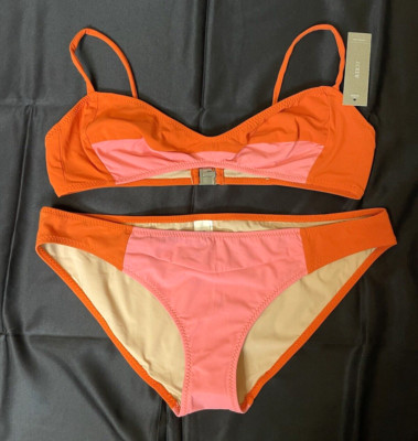 Araks Yeramyan for J.Crew Color Block Bikini Swimsuit Set Pink Orange NWT Large
