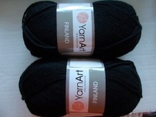 YarnArt Finland yarn, Black 30 , lot of 2, 219 yds each