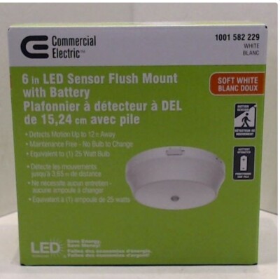 NEW Commercial Electric SMACAA1A002BR 6'' LED Sensor Flush Mount, Soft White