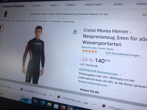 Cressi XLU476102 Morea Neoprenanzug Tauchanzug 3mm Einteiler Gr. S/2 schwarz/rot - Bild 8 von 8