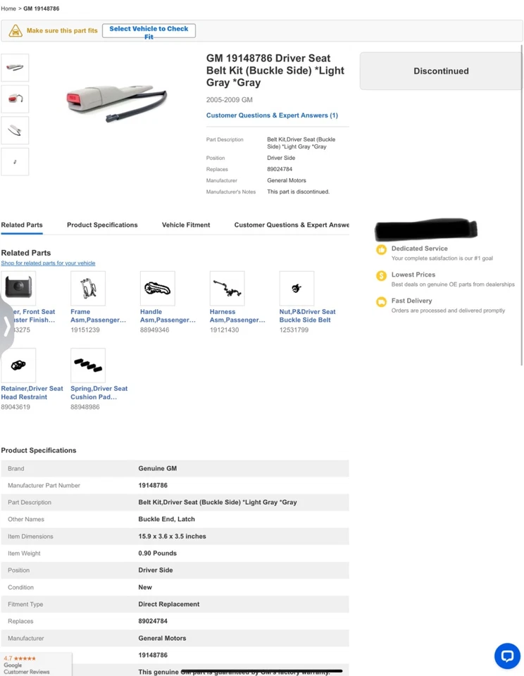 OEM NUEVO 2005-09 GMC Chevrolet Buick delantero LT DR o RT paso gris hebilla 19148786 Foto 4 de 4