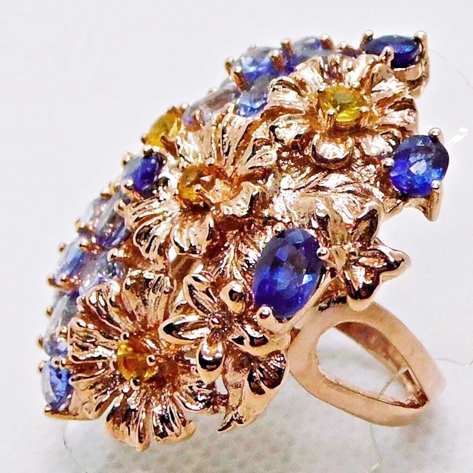Großer Saphir Ring BLUMEN 925 Silber 585 Roségold vergoldet 18,1 mm 57 - Bild 4 von 4