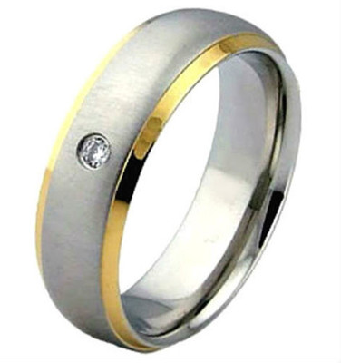 Matte Polished Titanium RING with Round CZ & Gold Plated Edges in Selected Sizes