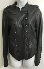 Joie Jacket Black Lamb Leather Military Buttons Double Breasted Size S