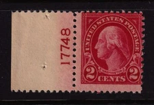 1923 Washington 2c carmine Sc 554 MNH left plate number single CV $15 (L09