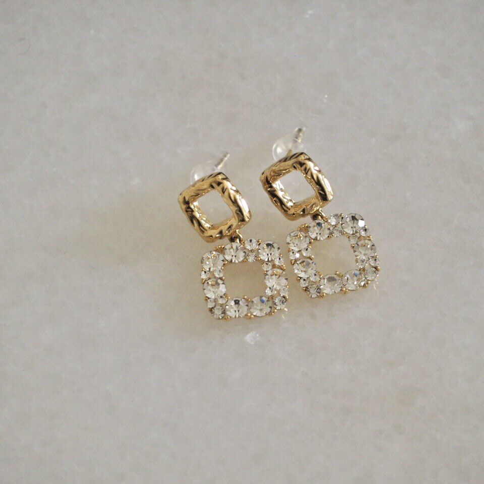 【mzuu】Holiday flake Drop Earrings Silver Earrings - Rhinestone Drop Earrings - Chain Link