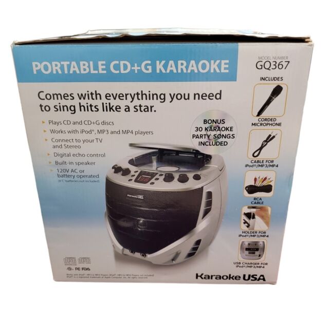 Karaoke USA Portable CD+G Karaoke GQ367 With Microphone And 30 Bonus Party Songs RK9784
