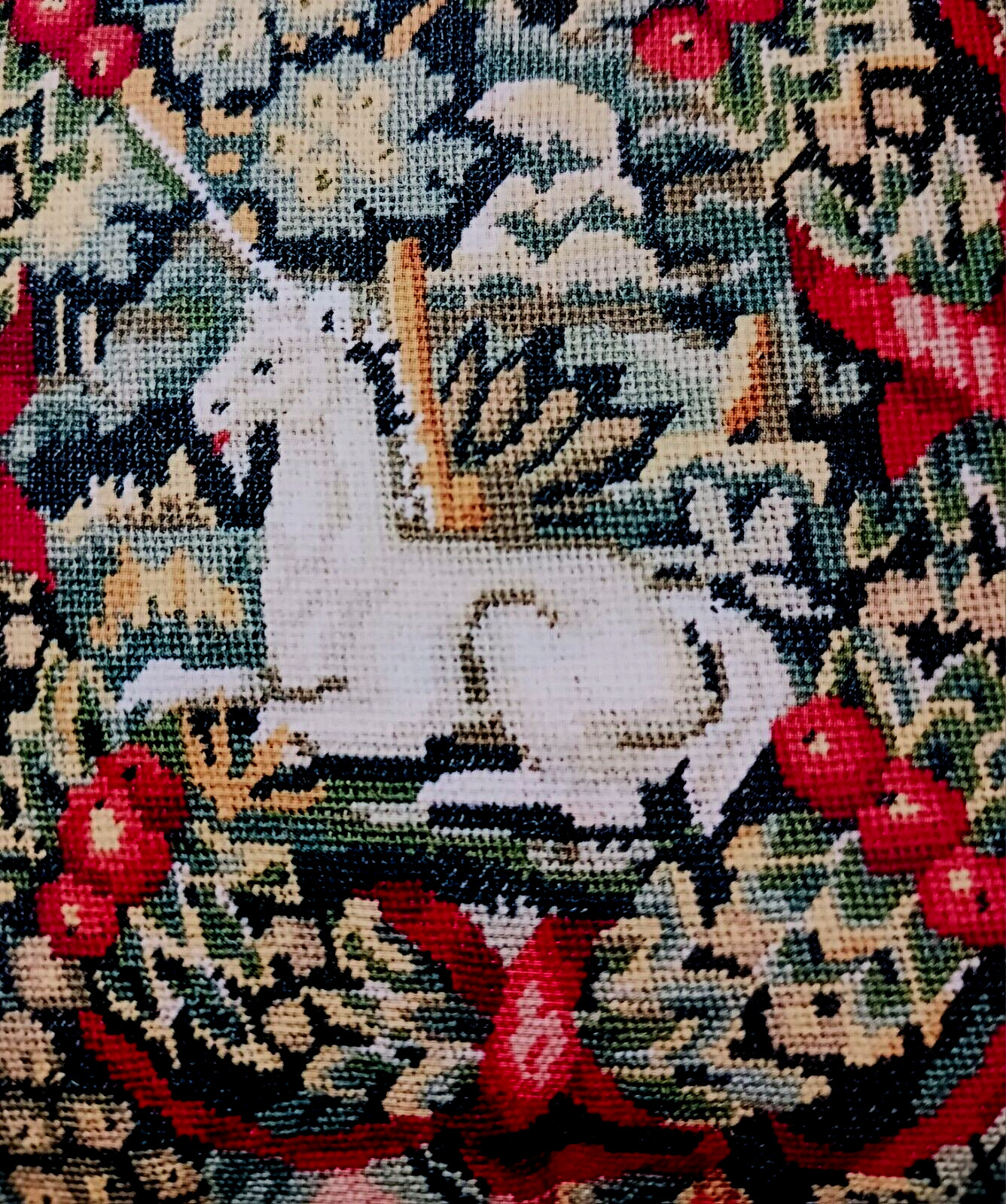 Needlepoint or Cross Stitch Pattern UNICORN Garden PILLOW COVER Erica Wilson