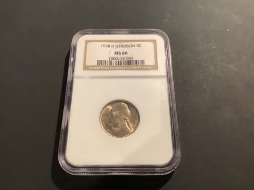 1938-D JEFFERSON 5c NGC MS 66 - L7.10