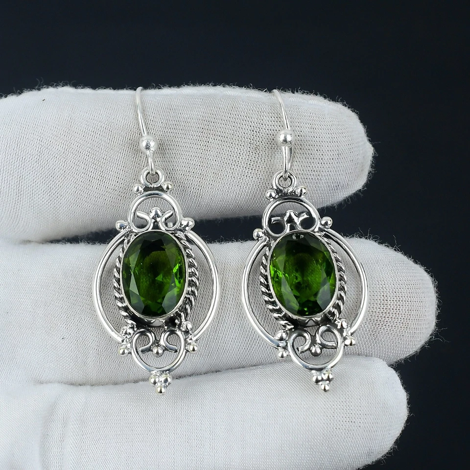 Peridot Gemstone Handmade 925 Sterling Silver Earrings August Birthstone - Image 2 of 4