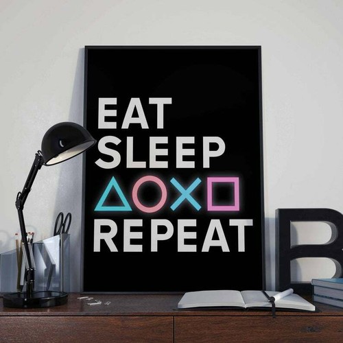 Eat Sleep PlayStation Repeat, Gaming Xbox Quote, Typography, Poster Print - 第 1/3 張圖片