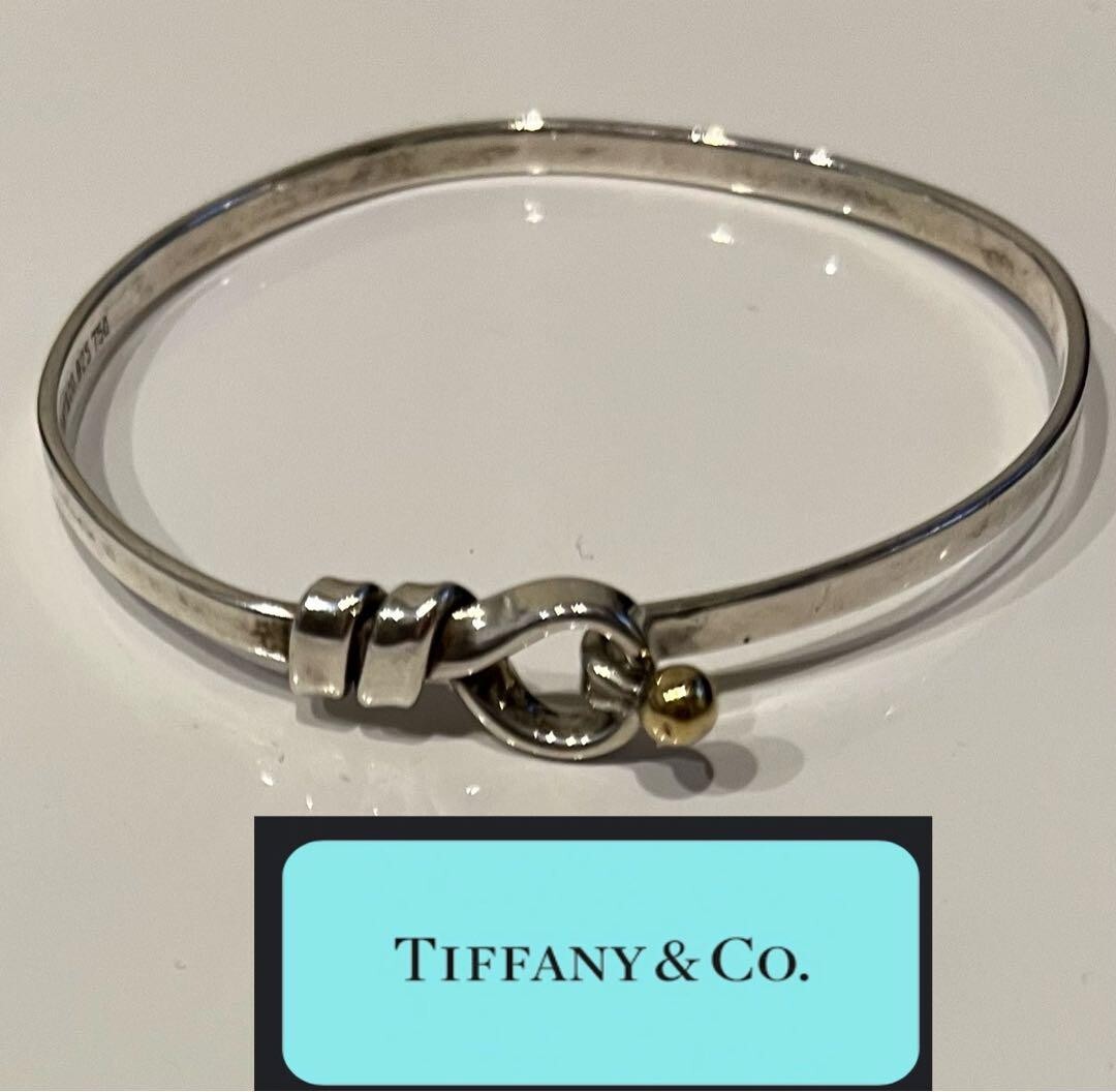 Tiffany K18YG Yellow Gold & 925 Silver Hook Eye Bangle Bracelet for Women  -image