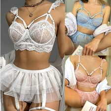 Wedding Lingerie for Women Lace Bra Thong Babydoll Mesh Nightwear Chemise Nighty