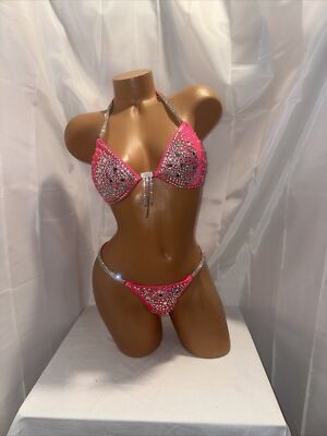 NPC  32B  CUP Pink Hologram  Competition Bikini Posing Suit Brand New Never Worn