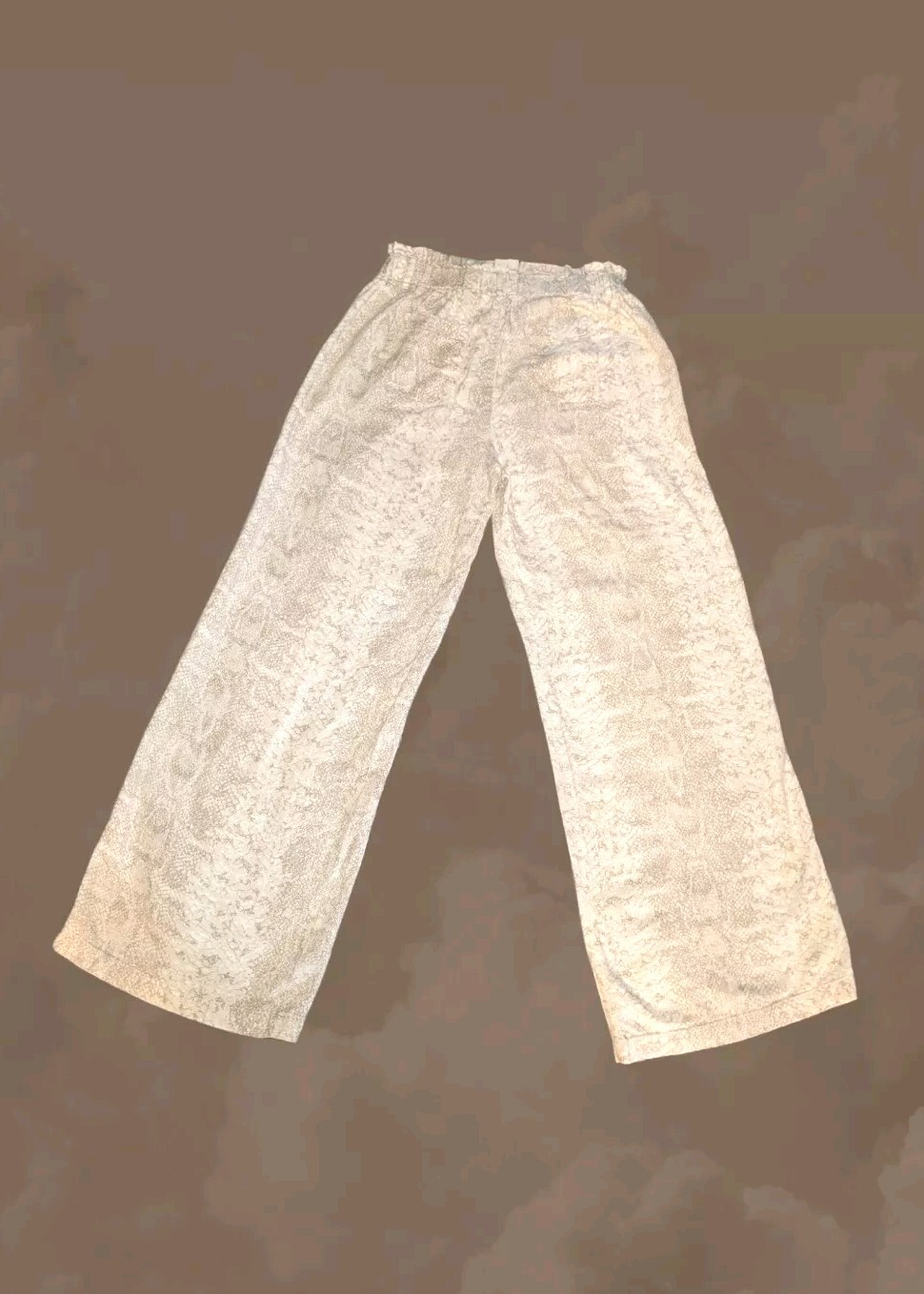 REWASH Stone Beige WIDE Leg LINEN BLEND Pants PAPER BAG Pull On Women's LARGE