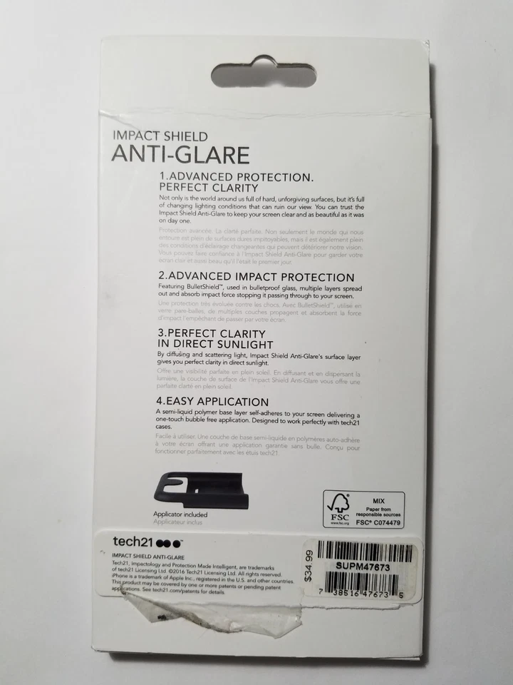 Rare Tech21 Impact Shield Anti Glare Screen Protector For Apple iPhone SE 2ND - Image 2 of 3