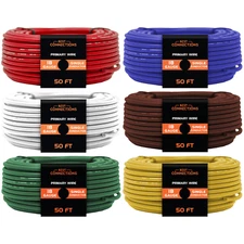 18 Gauge Car Audio Primary Wire (50ft–6 Rolls)– Remote, Power/Ground Electrical