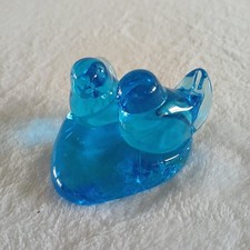 Vintage Leo Ward Glass Blue Birds of Happiness Heart Signed 1987 Paperweight