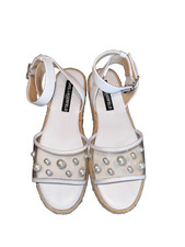 KARL LAGERFELD Adalina Women espadrille Sandal Size 7 EU 37.5 ankle strap pearls