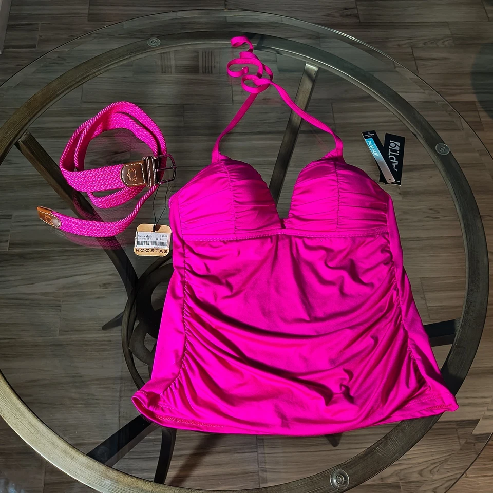 Blusa de natação nova com etiquetas média/tamanho 8 rosa quente suporte APT. LOTE DE 2 cintos 9 e ROOSTAS - Imagem 2 de 4