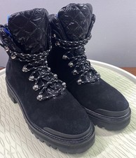 Marc Fisher LTD INNIE Black Leather Suede Combat Lace Up Hiker Ankle Boots 8 M