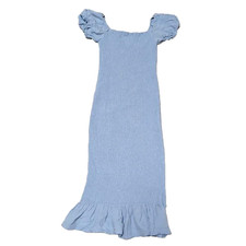 Baltic Born Alana Smocked Midi Dress With Puff Sleeves Blue Bump Friendly