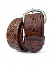 Vintage Eagle Tooled Leather Belt Leegin Buckle WESTERN 32-36  Long 1.5 Wide