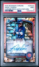 2025 BOWMAN CHROME PROSPECT AUTO POPCORN #CPAAC ANGEL CEPEDA 3/5 PSA 9