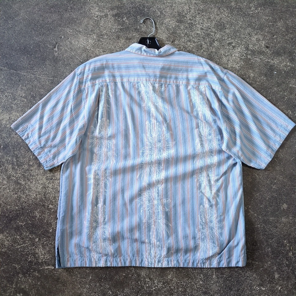 Camisa Hawaiana Jaxa Jaxx De Colección Para Hombres L Azul Claro Seda Rayas Floral Foto 3 de 4