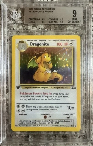 1998 Pokemon Fossil 1st Ed Dragonite Holo BGS 9 STRONG SUBS