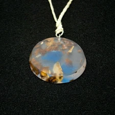 Handmade Blue Resin Wood Pendant Necklace – Unique Art Amulet Statement Jewelry