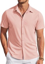 Men's Button Down Dress Shirt Short Sleeve Shirt Collar Size XX-Large Light Pink