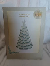 NIP Cracker Barrel Nostalgic Ceramic Christmas Tree 12” White Blue Glitter LED