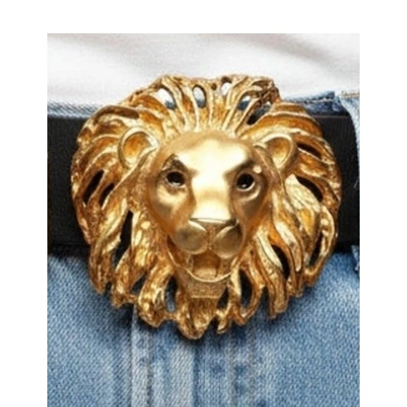 Retro Gold Tone 2-Piece Roaring Lion Head Metal Belt Buckle Vintage Collectable Vintage Belt Buckle Roaring Lion Heads Two Piece Clasp Large  main image 4