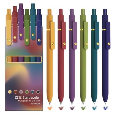 6 Pcs Colorful Pens Colored Pens 0.5mm Colored Ink Gel Pen 6 Pcs Vintage Gold