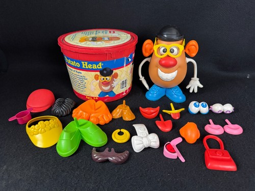 Vintage Mr. Potato Head with Accessories Pieces 1985 in Bucket