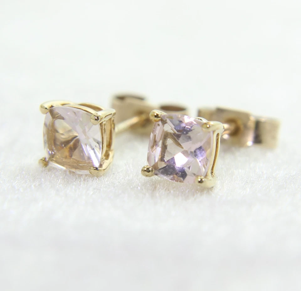 Серьги-гвоздики из золота 9 карат с морганитом - Изображение 2 из 4