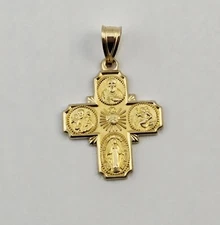 VTG 14K Gold Four Way Catholic Cross Medal Pendant Miraculous Sacred Heart 2.2g