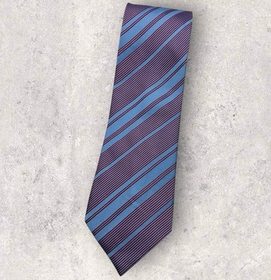 ZILLI Silk Tie ITALY XL Blue Purple Striped W:3.8'' EUC 