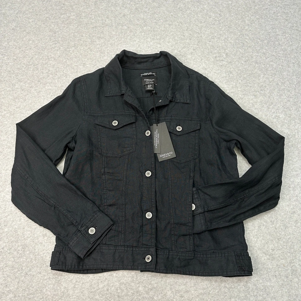 Jones & Co 100% Linen Jones & Co Button Front WMNS M Black Jacket Lightweight - Image 2 of 4