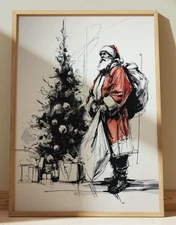 SANTA CLAUS CHRISTMAS INK DRAWING PRINT SKETCH 4" x 6" CHRISTMAS PRINT
