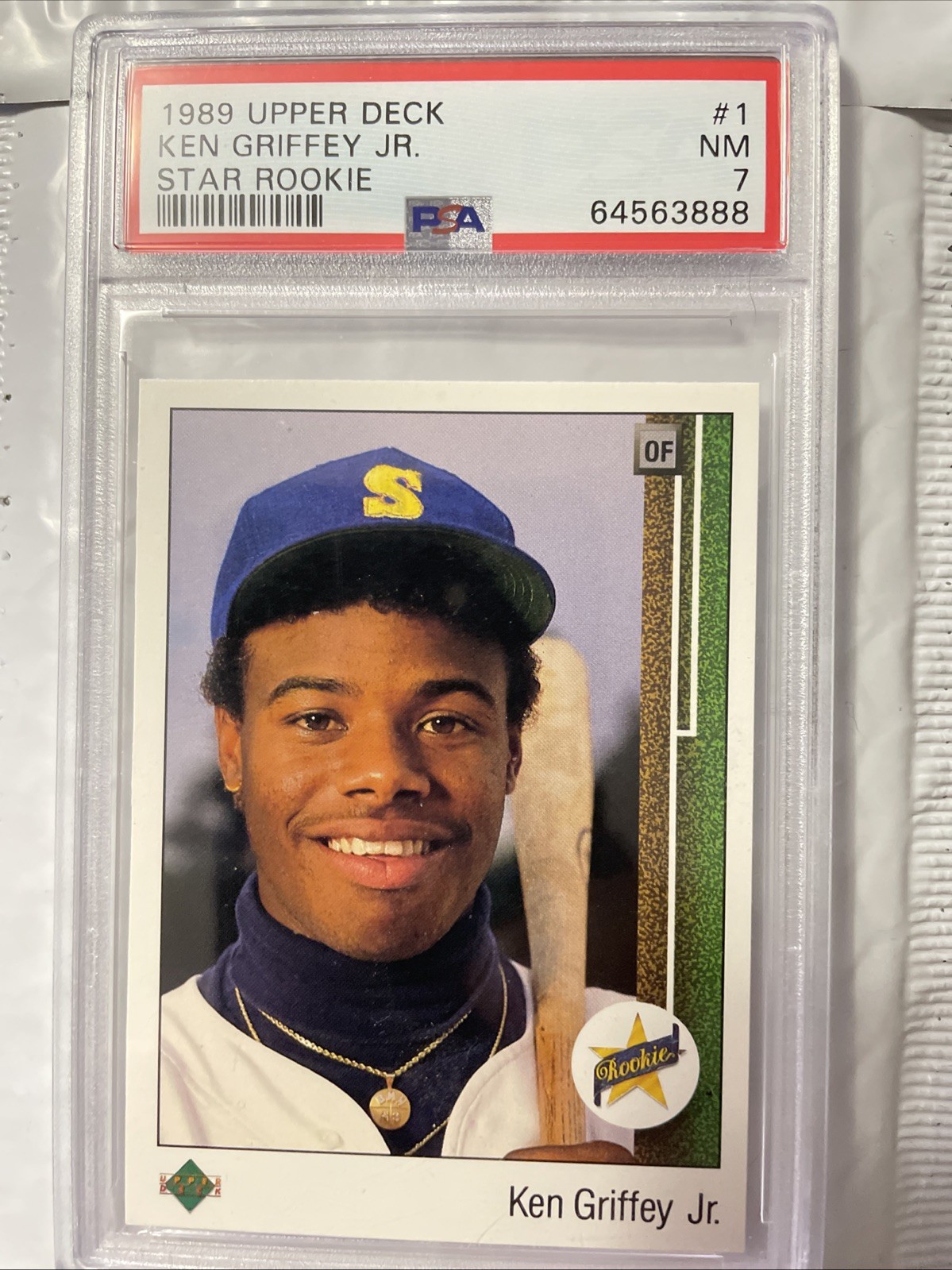 1989 Upper Deck Ken Griffey Jr. #1 Star Rookie RC Mariners PSA 7 - TCCCX view 3